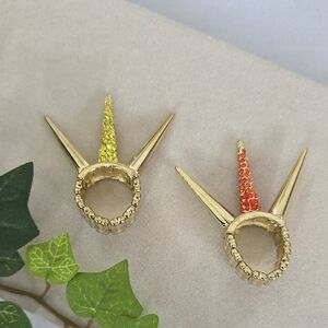 2 Statement Gold Three Spike Ring Yellow And Red Pave Stones